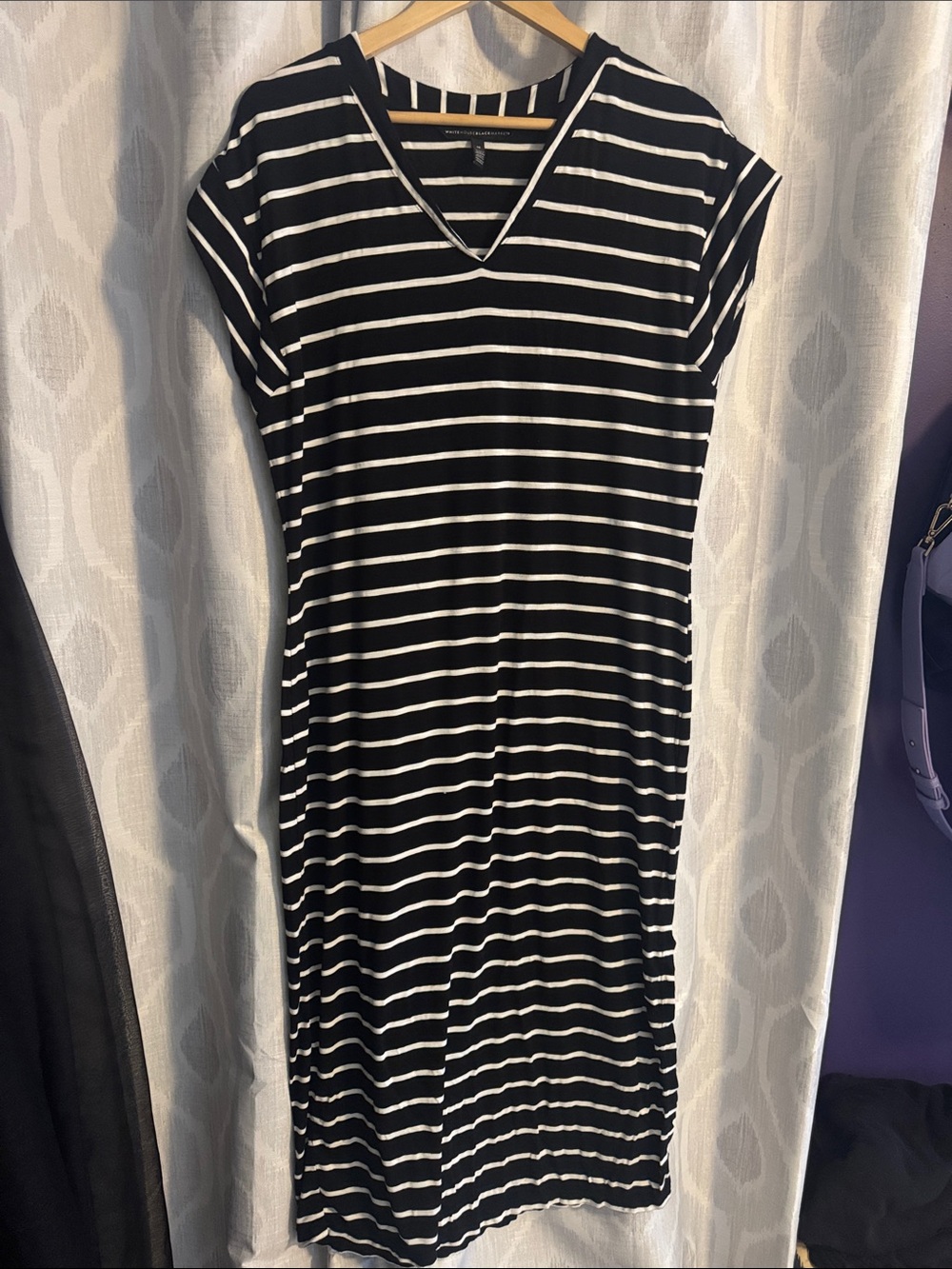 White House Black Market T-Shirt Dress Black White Stripes Size M